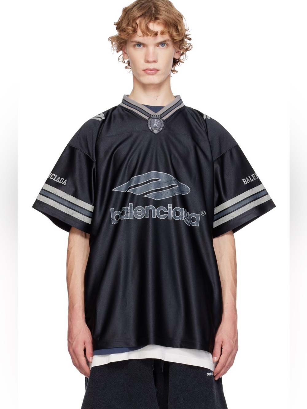 Balenciaga Black and Gray Oversized Logo Football Jersey